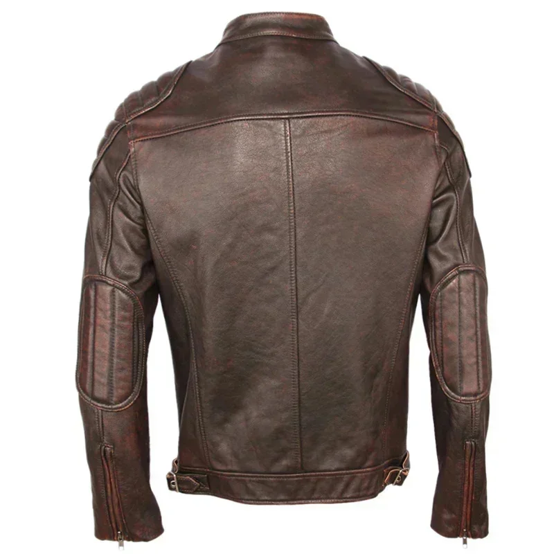 Vintage Distressed Leather Jacket Men 100% Cowhide Genuine s Slim Fit Motorcycle Man Biker Coat Autumn M357