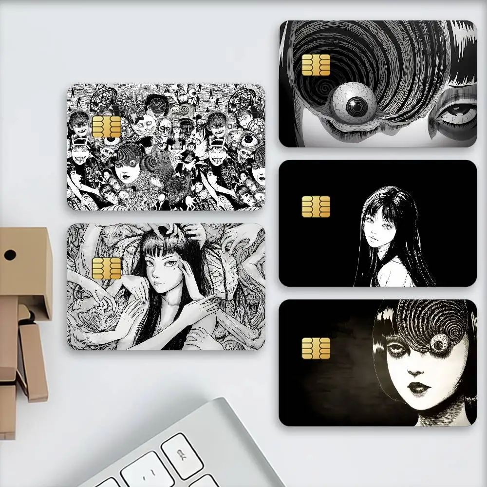 Black And White Ito Junji Tomie Credit Card Stickers Skin For Bank Debit Decorative Protection Scratch-resistant Gift 4PCS