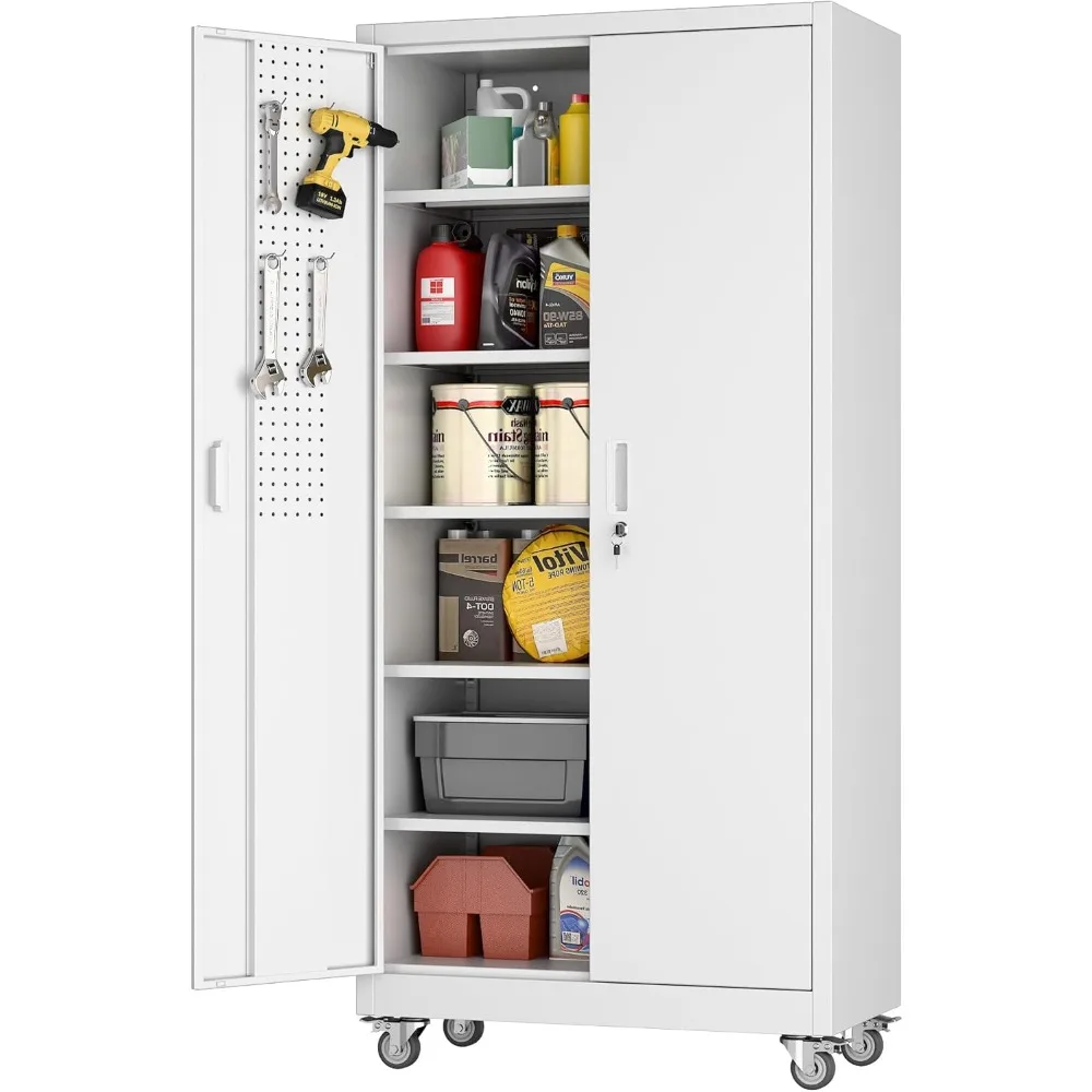 

Upgraded Metal Storage Cabinet with Pegboard,71" H Storage Cabinet with Doors and Shelves,Rolling Tool Chest on Wheels for Garag