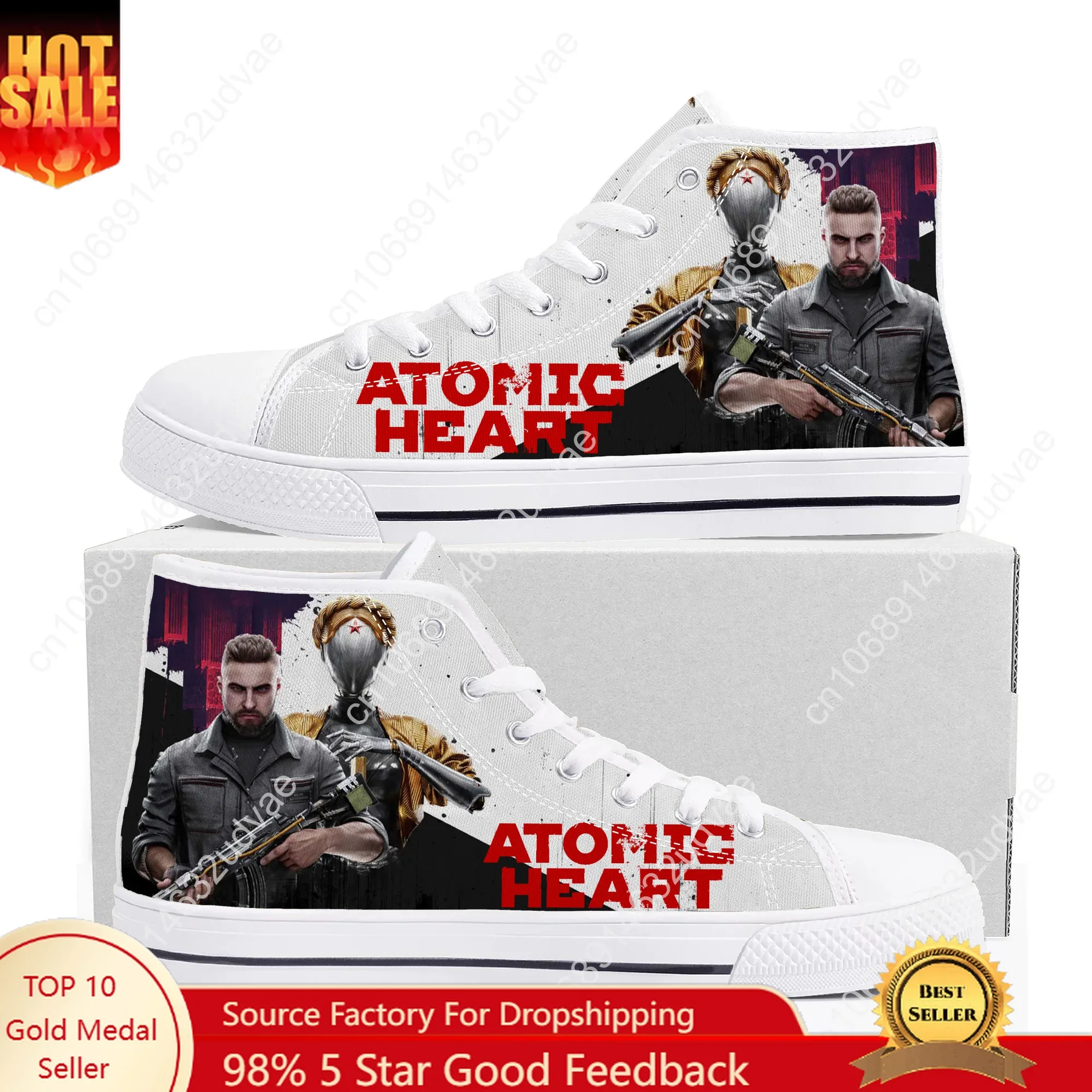 

Atomic Heart High Top Shoes Mens Womens Teenager Sneakers Canvas High Quality Outdoor Daily Sneaker Custom Made Couple Shoe