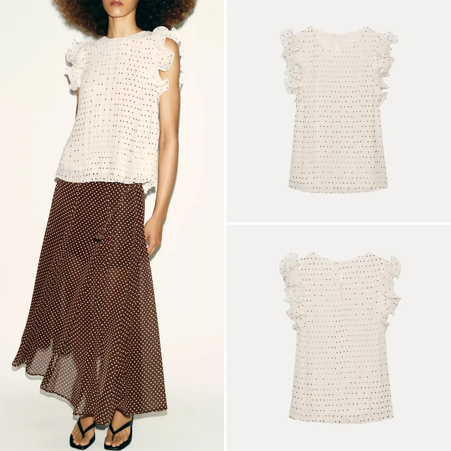 

Women's Summer 2026 New Style Sleeveless round Neck Polka Dot Pleated Gauze Shirt European Style ZADATA Cool Feeling