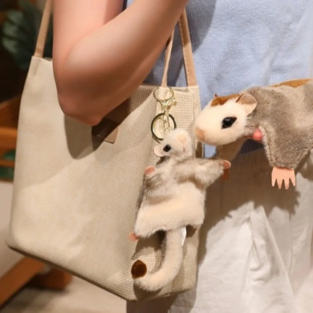 Soft Fluffy Animal Keychain Mini Magnetic Sugar Glider Keyring Lovely Hanging Flying Squirrel Pendant Backpack Decoration