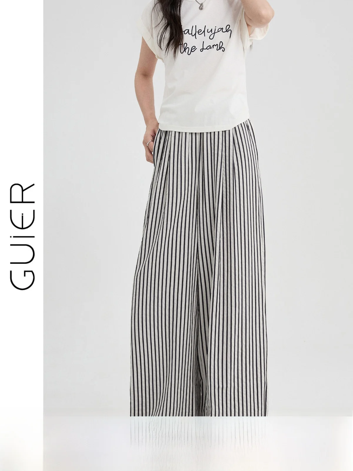 

High Waist Loose Casual Pants Women's Summer 2026 New Stripe Pattern Wide Leg Pants Comfortable Lazy Loose Fit Trousers