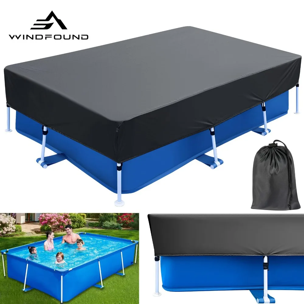 210D Rectangle Pool Cover Drawstring Design Above Ground Swimming Pool Cover Rectangular Frame Outdoor Pools Dust Cover