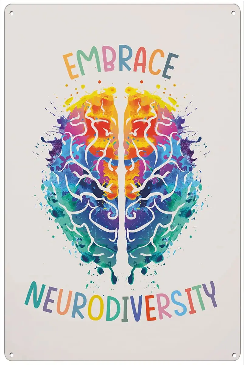 Panneau en métal rétro 8 x 12 pouces, Décoration murale pour bureau, Décoration intérieure, Art mural pour la sensibilisation à l'autisme, Décoration pour la maison, avec le message « Embrassez la Neurodiversité »