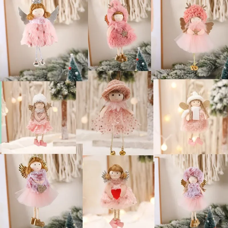 Lovely pink Plush Christmas Angel Girl Doll Oranments Xmas Tree Hanging Pendants Merry Christma Decor Gifts Happy 2023 Noel