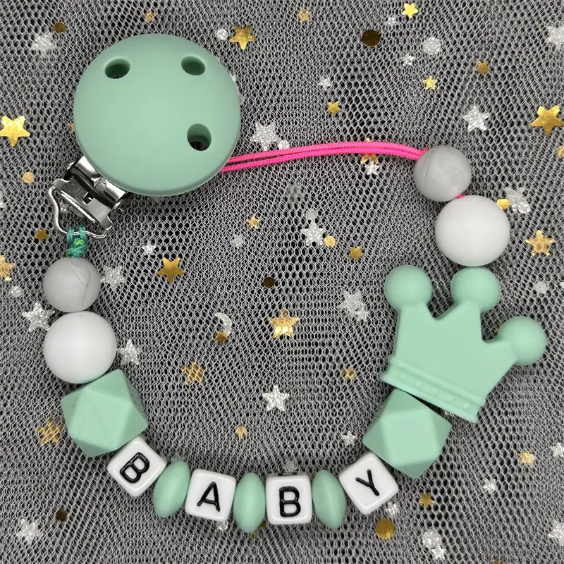 Free Custom Personalized Name Baby Pacifier Clip Chain Silicone Beads Teething Dummy Nipple Holder Clip Newborn Teether Toy Gift