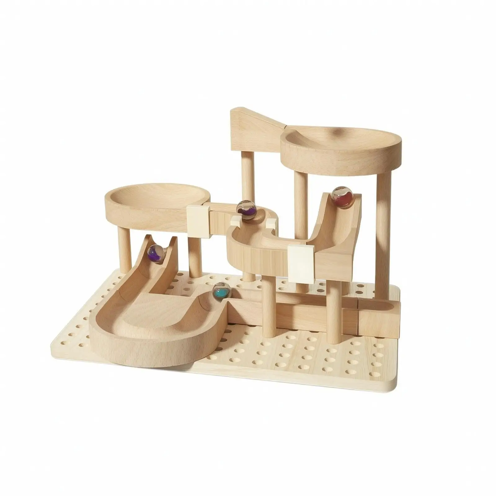 Beech Wood Marble Run Blocks Mechanical Toy for Children with Support Posts and Track Sections STEM Learning