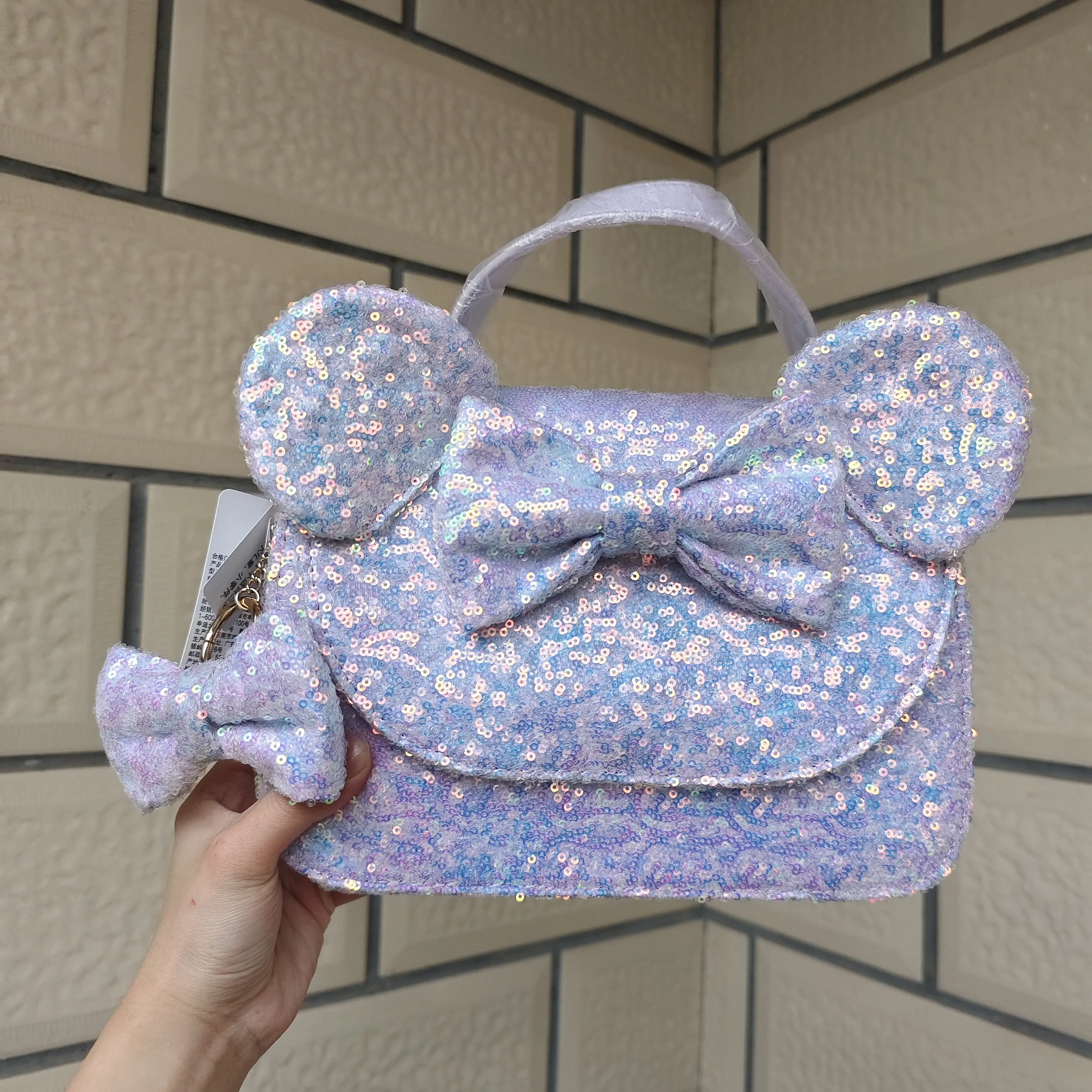 Shanghai Disneyland Store Minnie's Bow Sequined Shopping Traveling Backpack Handbag Girls Birthday Christmas Valentine Gifts