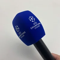 Logotipo personalizado flocado cuadrado espuma estaciones de TV reporteros entrevista micrófono tapa de esponja parabrisas para micrófono de entrevista portátil