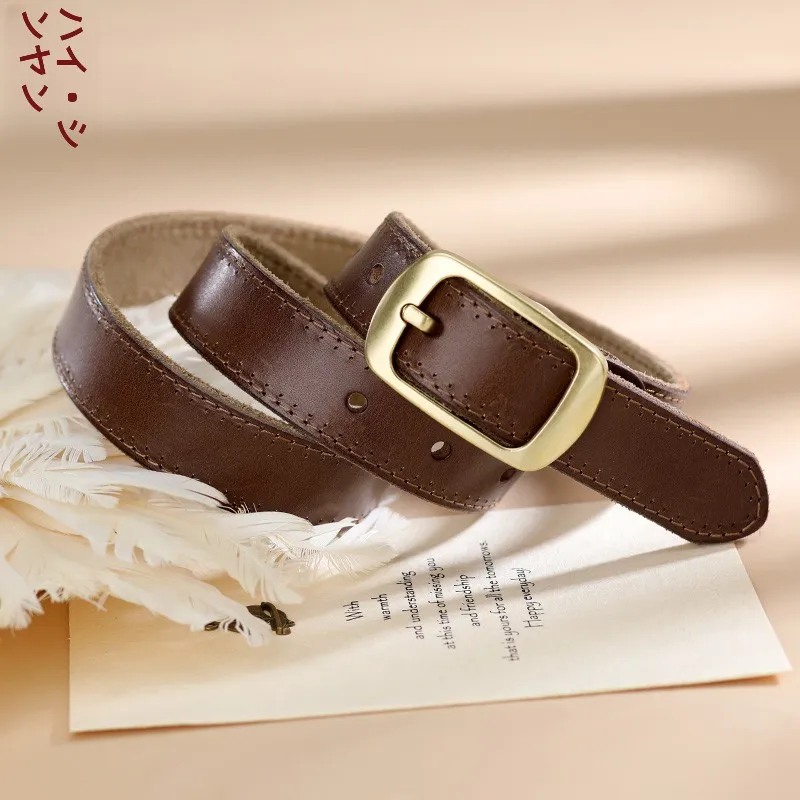 レディース本革ベルト-ブラウン-ヴィンテージ-アメリカンスタイル-幅広-ウエスト装飾アクセサリー-スカートやジーンズ用