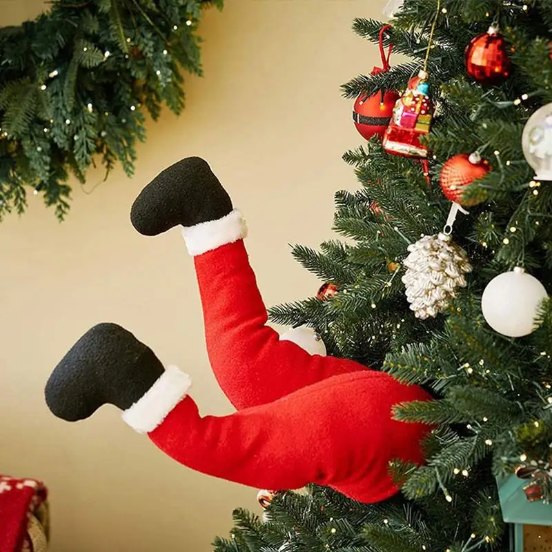 Santa Claus Leg Decoration Plush Creative Santa Claus Elf Legs Christmas Tree Door Decoration Ornament Home Hanging Decoration