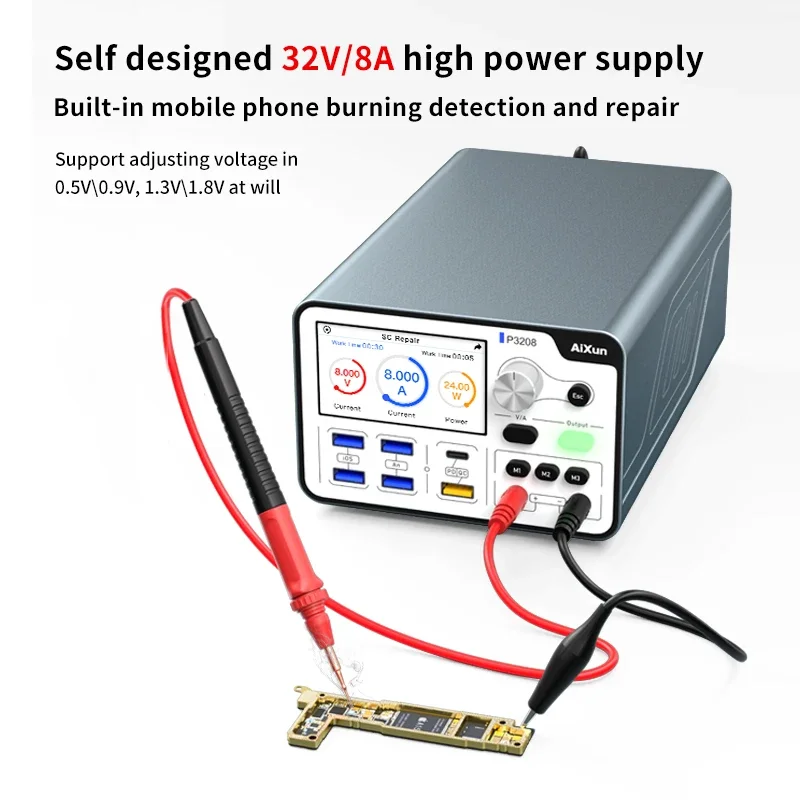 AiXun P3208 320W Smart Regulated Power Supply 32V 8A Voltage Ammeter for Phone Ip7-14 Pro/Max Fast Charge Detection Cable Tester