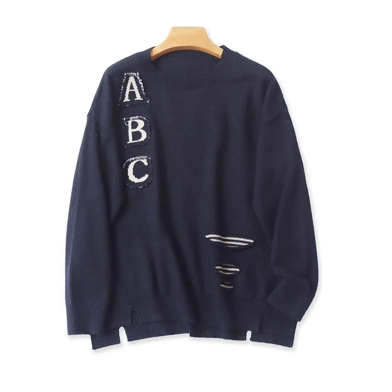 เสื้อสเวตเตอร์ไหมพรมถักทรงหลวม แขนยาว สำหรับผู้หญิง แฟชั่นฤดูใบไม้ร่วง ฤดูหนาว ดีไซน์ลายปะติด รูระบายอากาศ ให้ความอบอุ่น สีสันหลากหลาย