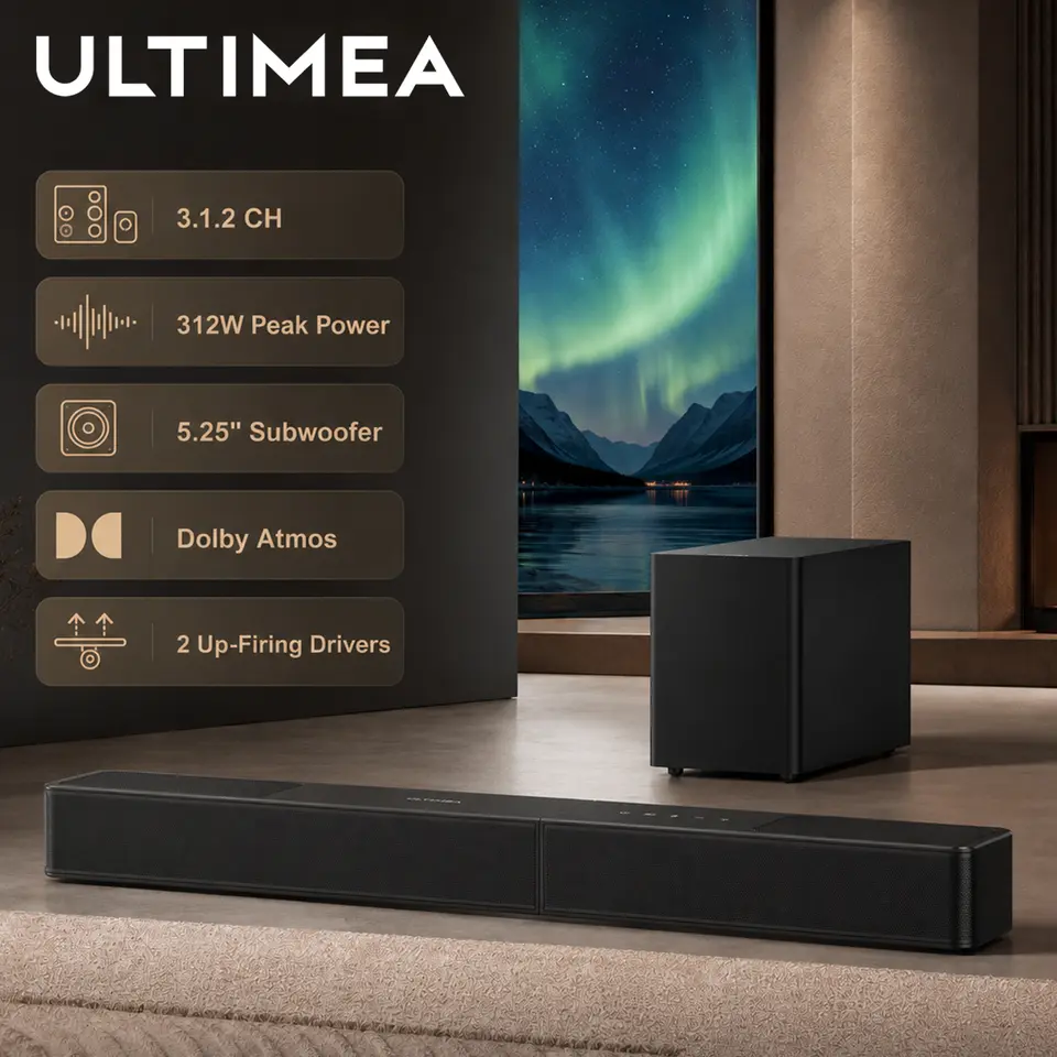 Ultimea 312W 3.1.2-Channel Dolby Atmos Soundbar with Wireless Subwoofer