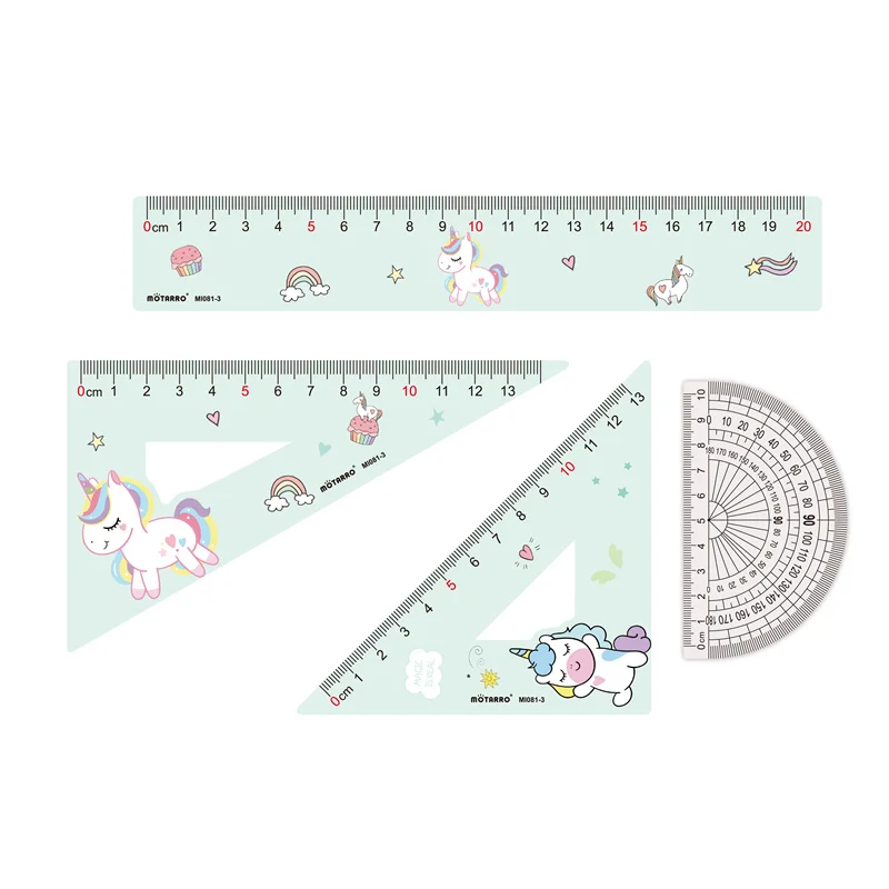 4 in 1 Cute Cartoon Ruler Stationery Set Multifunctional Combination Ruler Ruler Triangle Protractor Drawing