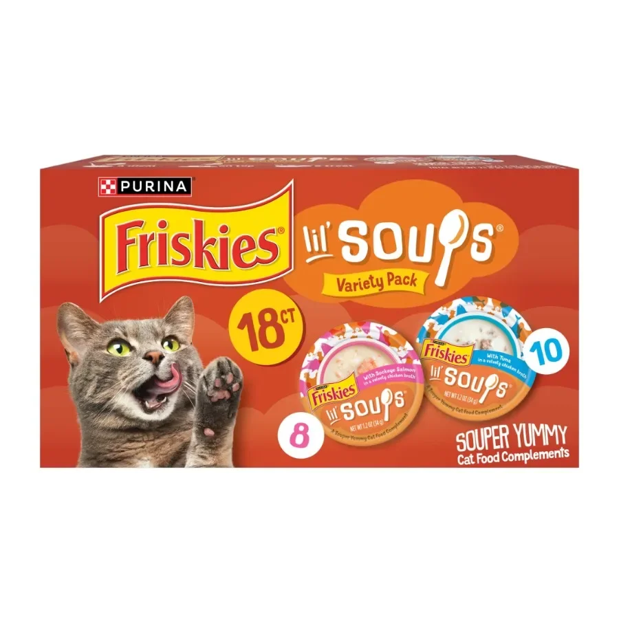 Purina Lil' Soups Salmón y Atún para Gatos, Paquete Variado, Vasos de 1.2 oz, 18 Unidades
