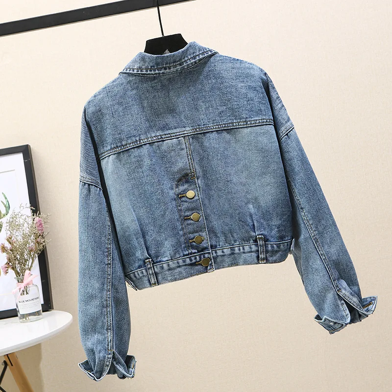 Denim Coats Women Short Coat Casual Loose Turn Down Collar Y2k Streetwear Jackets Work Regular Elegant Splice Jacket 2026