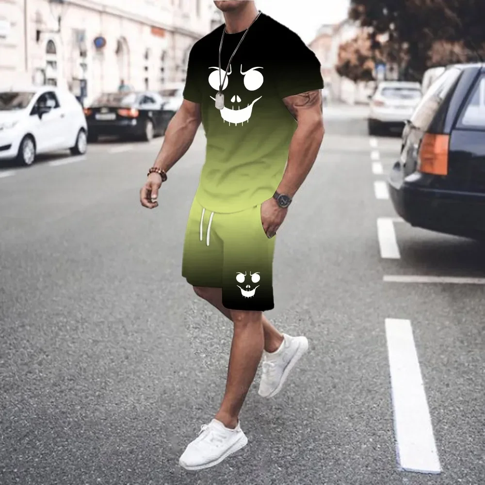 GELITAYIN  new summer two-piece  men suit T-shirt shorts football sports suit jogging men sports casual streetwear