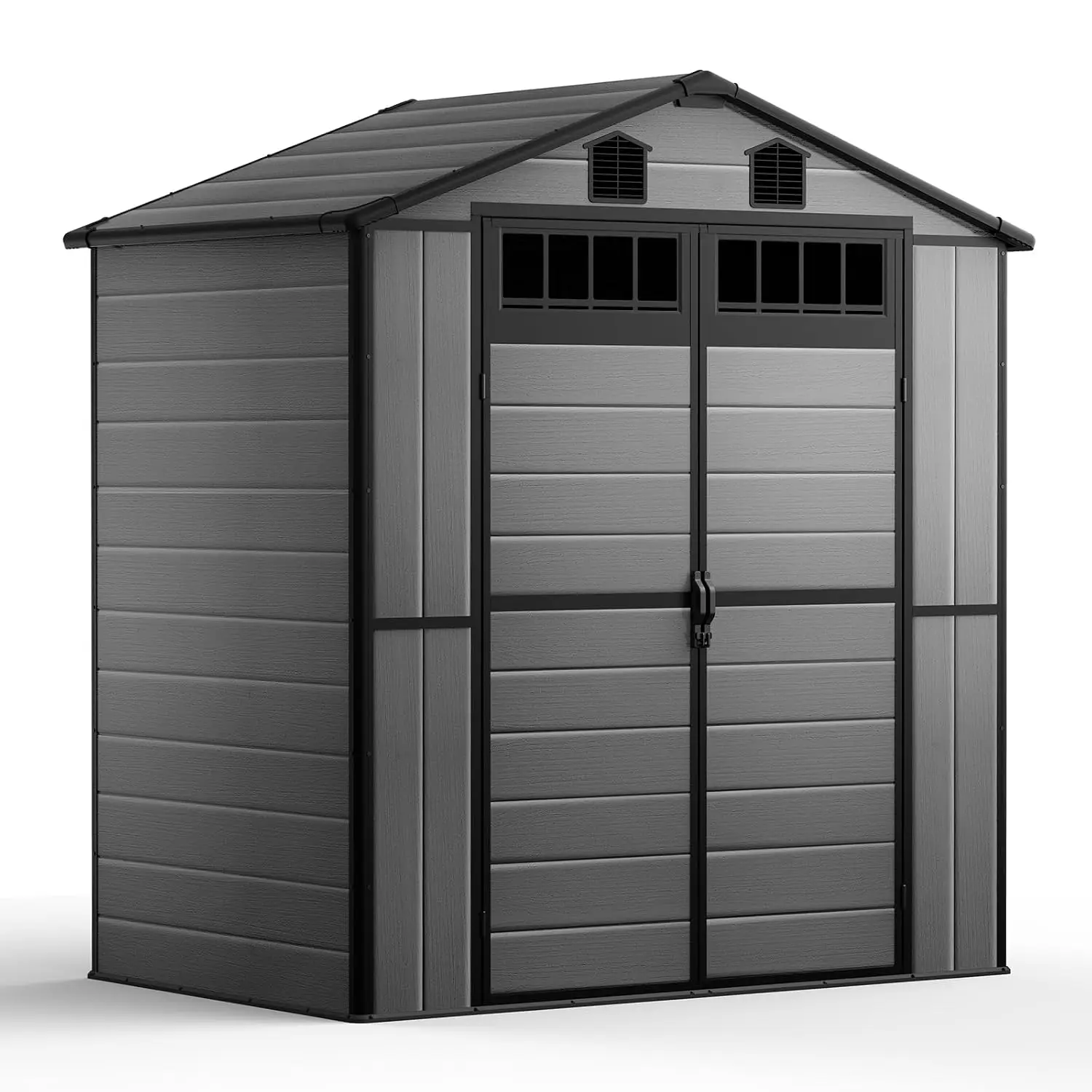 Plastic Storage Shed with Floor, Lockable Doors & Window, Weather-Resistant Garden Shed for Backyard, 6x4.5 FT, Customized