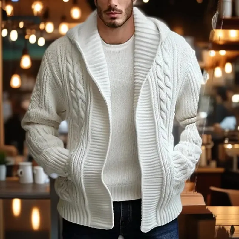 남성용 꽃무늬 카디건 울 재킷 캐주얼 후드 니트 스웨터 세헤 패션