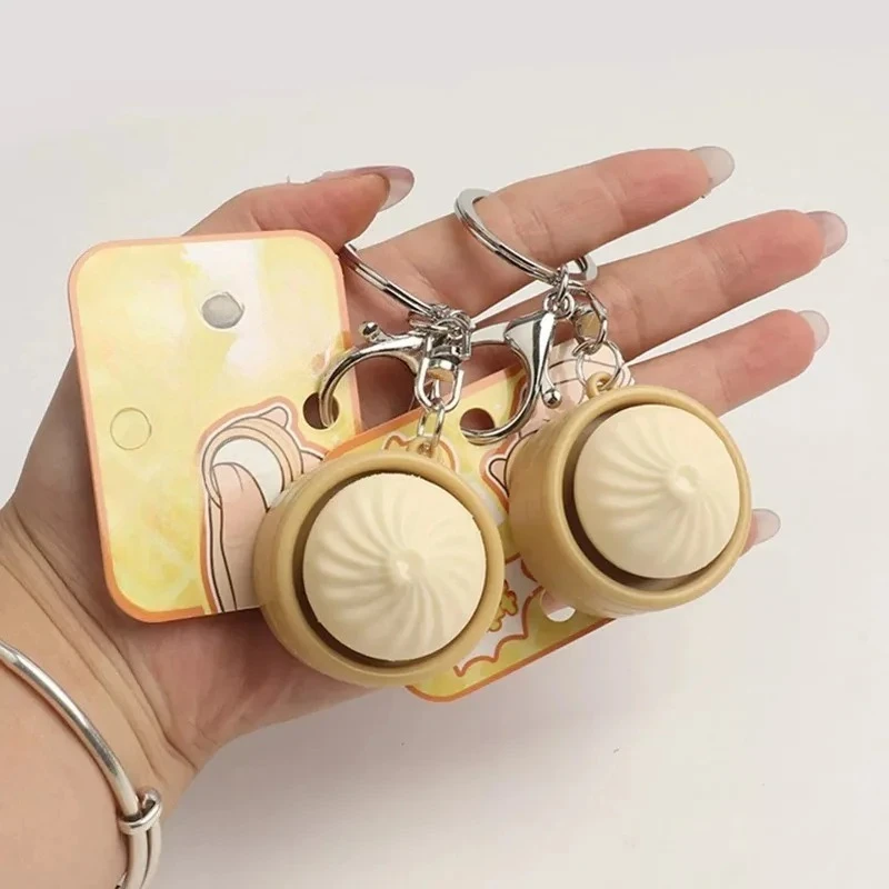 Kawaii Mini Steamed Bun Fidget Keychain Slow Rebound Squeeze Toy Cute Simulation Food Stress Relief Backpack Pendant Gift