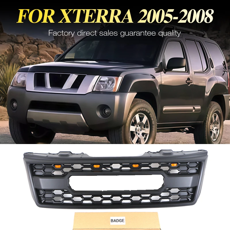 

Matte Black Front Grille With Light Fits For NISSAN XTERRA 2005 2006 2007 2008 Racing Grill