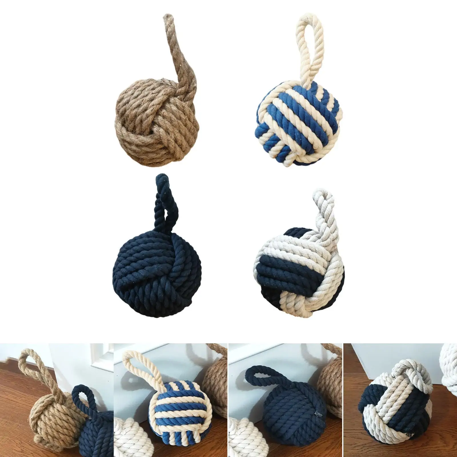 Nautical Rope Door Stopper Weighted Cotton Linen Bag Doorstop for Interior Door Protection Home Office Bedroom Decoration
