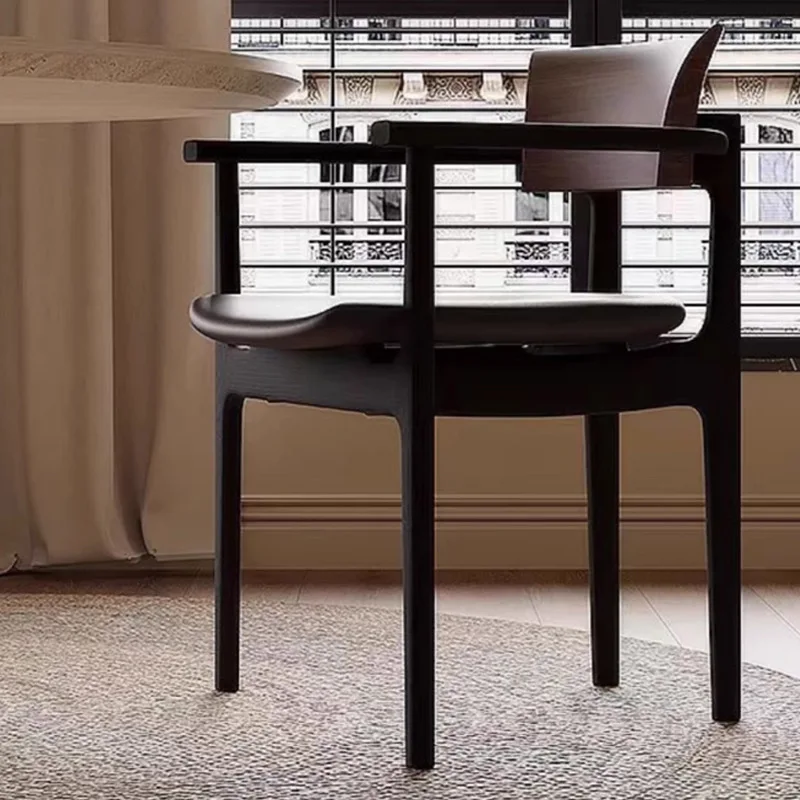 Medieval ash wood dining chair retro solid wood black dining chair simple light luxury back chair designer armchair