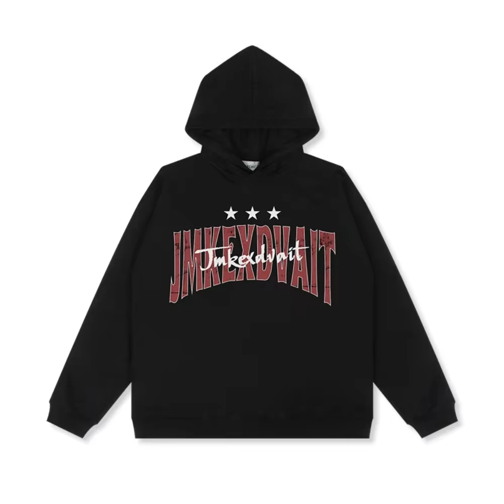 

JMK EXDVATIE American Retro Street Loose Trendy Brand Hip Hop Letter Print Sweater Men's and Women's Hoodies Streetwear Traf