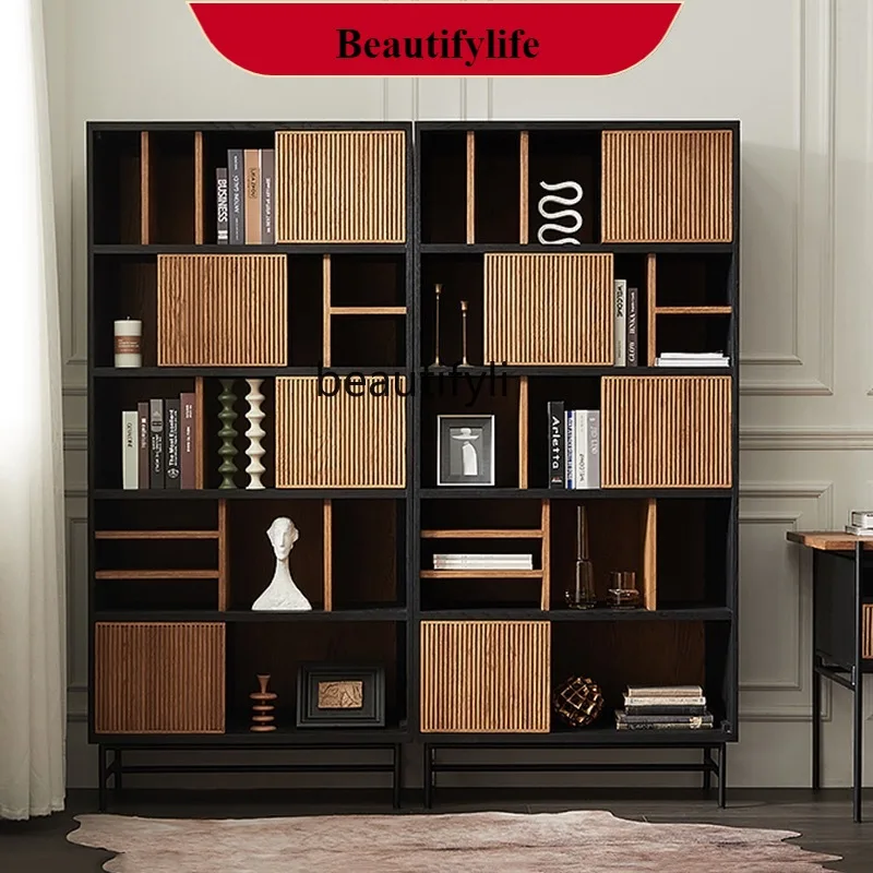 

G1218 Nordic Minimalist Color Block Bookshelf Creative Solid Wood Display Cabinet Vintage Homestay Display Cabinet