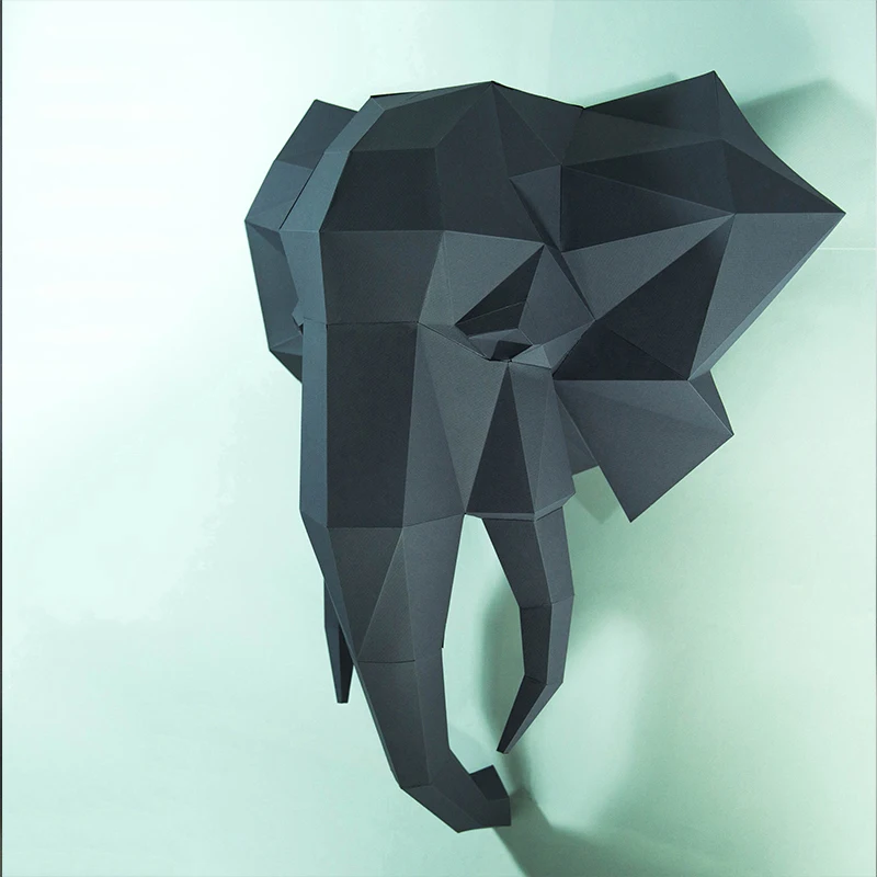 Elephant head animal paper mold wall hanging three-dimensional scene 3d paper sculpture model polygon handmade DIY