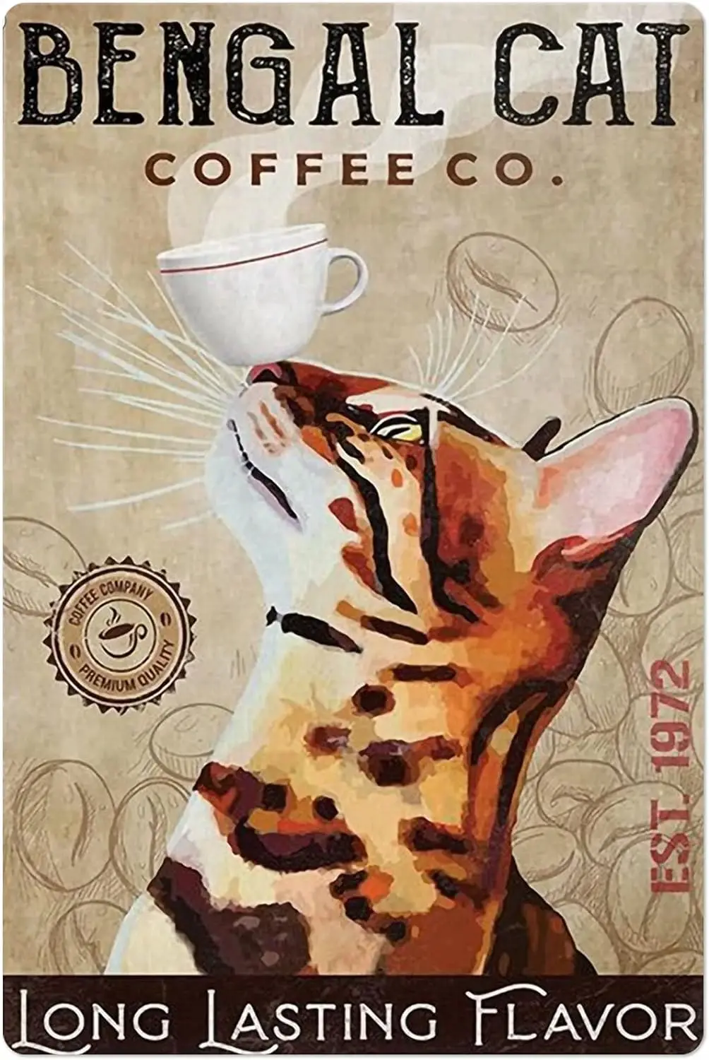 Bengal Cat Coffee Metal Tin Sign,Long Lasting Flavor Wall Decoration Form Man Cave Home Restaurant Cafe Bar Sign Outdoor Si sign