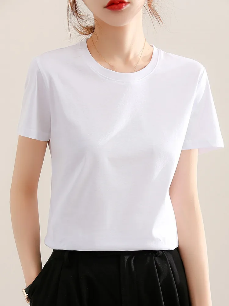 

ZOCEPT-Summer Casual Solid Color Mercerized Cotton T-shirts Women 100% Cotton Basic T Shirt Female Tops Clothes Korean Tees New