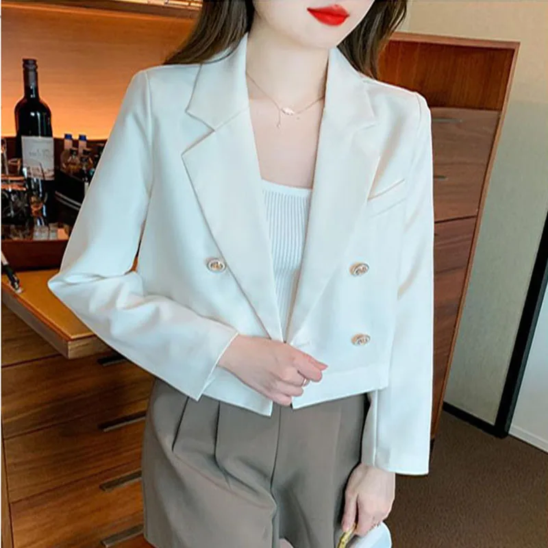 

Women Short Blazers Solid Color 2024 Spring Autumn Korean Fashion Long Sleeve Tailored Coat Office Wear Female Elegant Outerwear