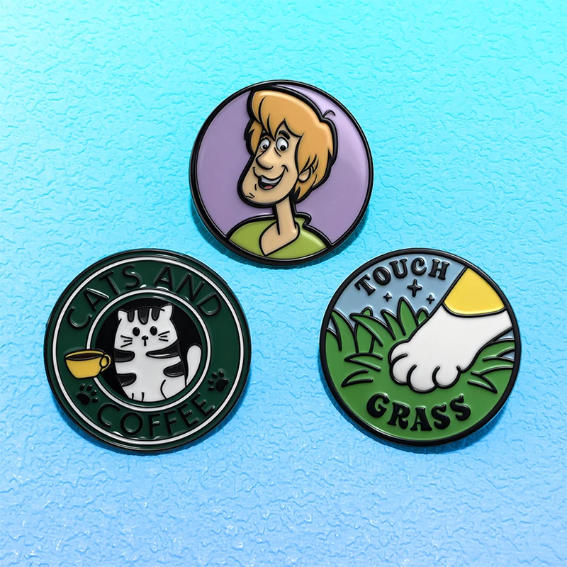 AniPins Cute Cat Round Badge Pins 3-design Enamel Kitty-paw Boy Figure Brooch For Clothes Backpack Pin Friends Gifts