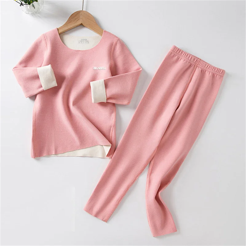 2023 Girls Pajama Sets No Trace Soft Warm Teens Sleepwear Autumn Winter Boy Thermal Underwear Suits Kids Homewear Top+Pants