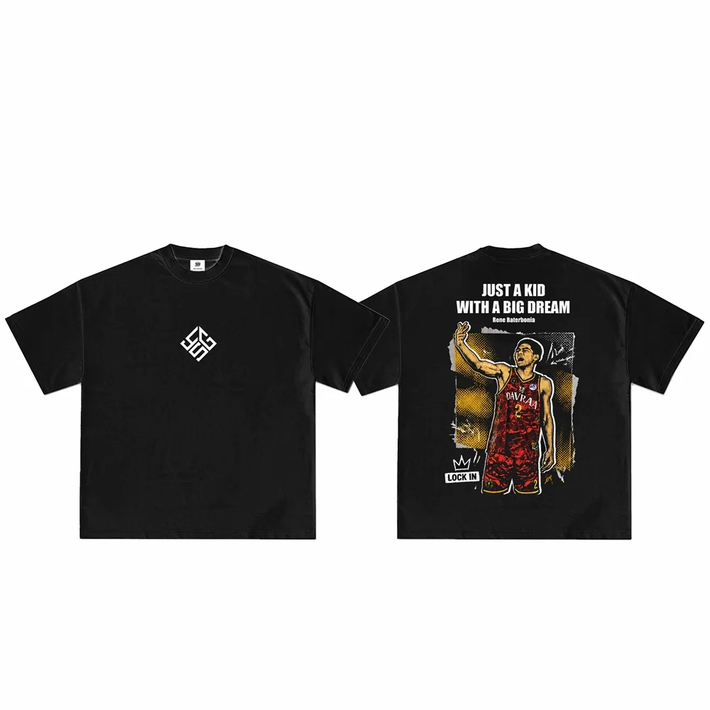 Men Oversized Basketball T Shirt Rene Baterbonia #2 MVP Graphic Tees I'm Just A Kid With A Big Dream Vintage Streetwear 100% Cotton Short Sleeve Unisex Sports Tops