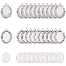 60pcs Bezel Pendant Blanks Settings - 30pcs Oval Pendant Trays Photo Charms with 30pcs Glass Cabochons for Bouquet Bridal