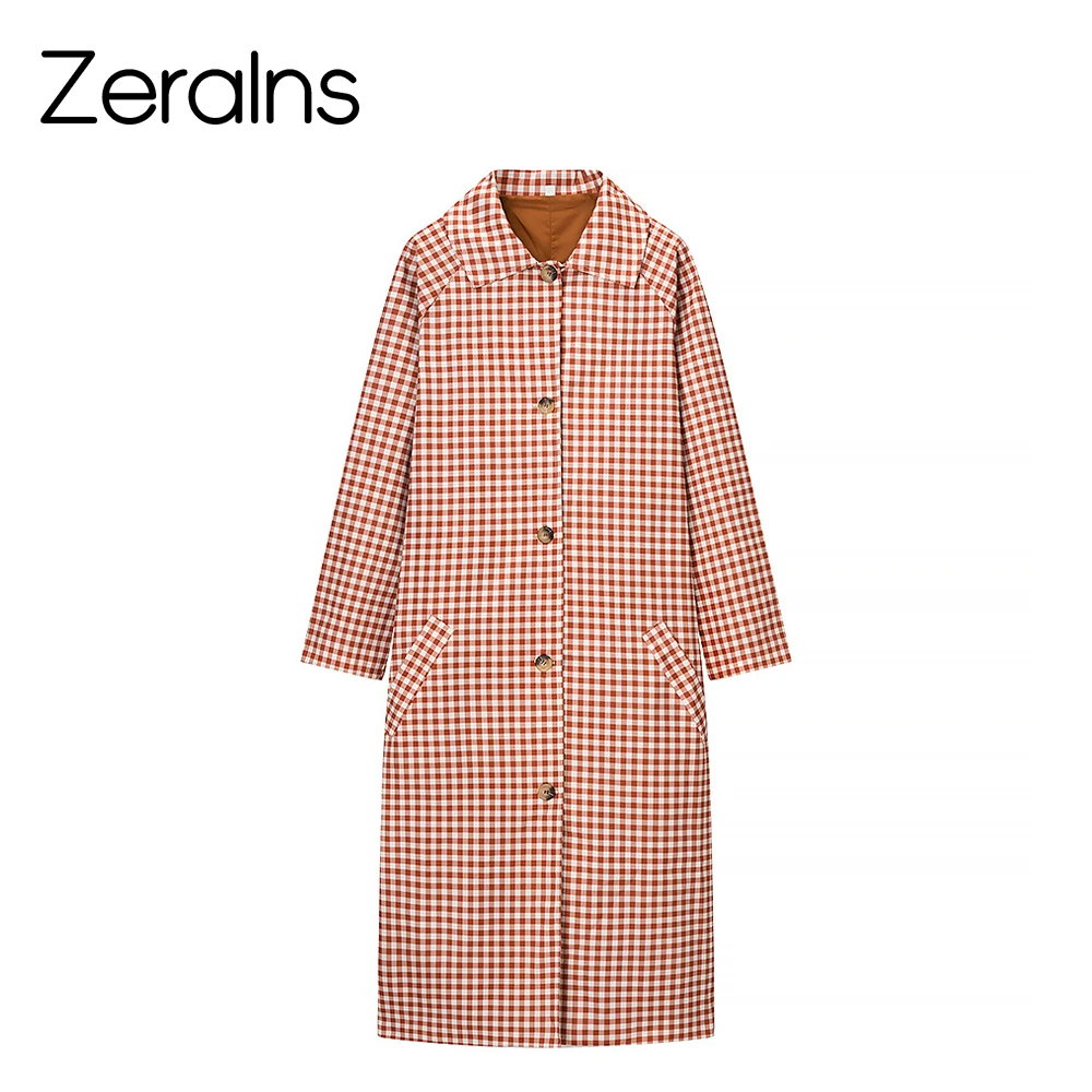 

ZERAINS Autumn new women's fashion personalized temperament versatile commuting simple plaid trench coat jacket