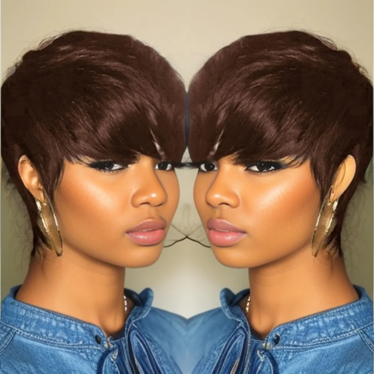 여성용 스트레이트 풀 머신 메이드 숏 레이어드 인모 픽시컷