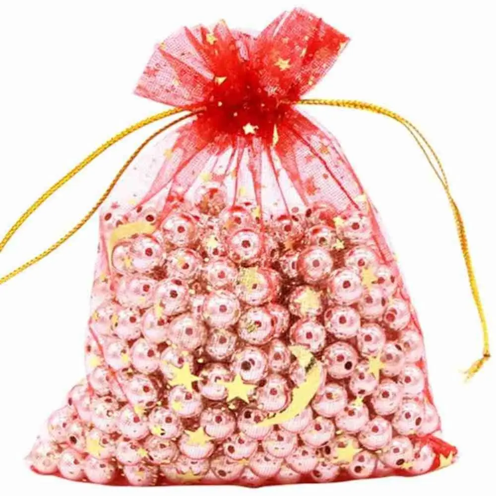 100pcs/Lot 7x9 9x12 11x16 13x18cm Printing Star Moon Christmas Organza Sack Drawstring Charm Packaging Bags Daily Jewelry