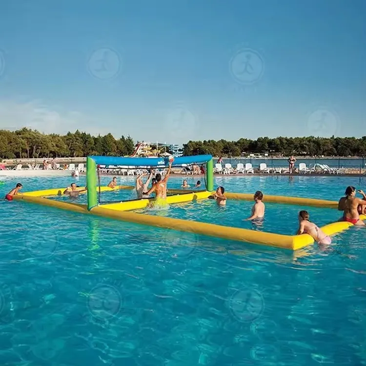 Yellow Airtight Volleyball Court Large Swimming Pool Inflatable Water Volleyball Court With Net