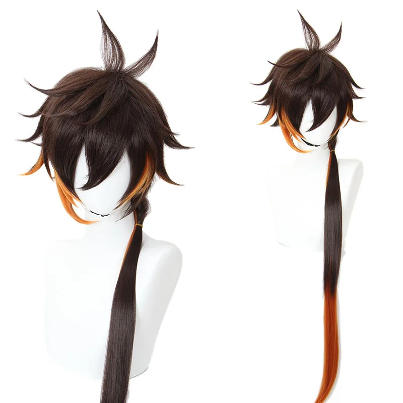 Xiu Dan Genshin Impact Zhongli Cosplay peluca marrón a naranja gradiente 90cm juego pelo 466A