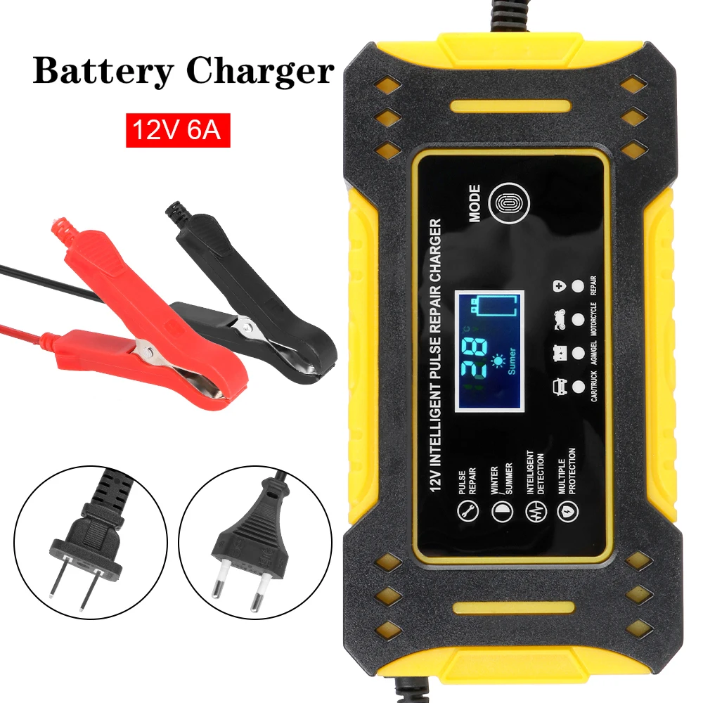 

3 Stages Lead Acid AGM GEL Battery-chargers 12V 6A Car Accessories Intelligent Fast Charging Motorcycle Battery Charger