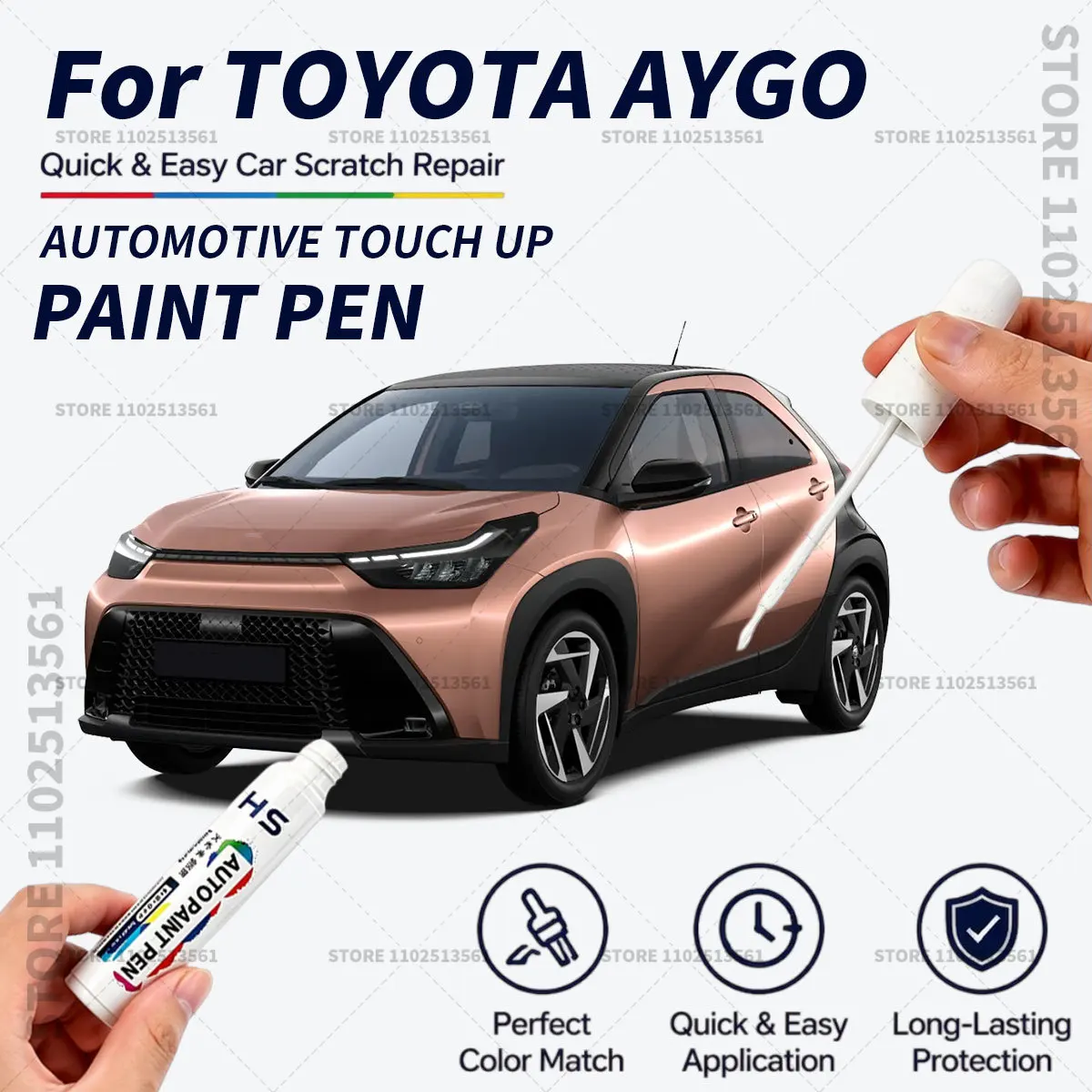 For TOYOTA AYGO Black White Red Quick Dry Car Touch Up Paint Pen Auto Scratch Repair Brush for Paint Chips Scratches and Scuffs