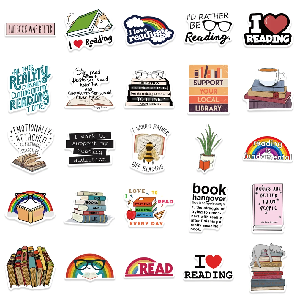 50/100pcs Bulk Book Stickers Inspirational Reading Stickers for Kids Teens Students Teachers Reading Lovers Book Accessories