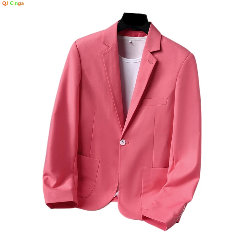 Pink Single Button Men's Suit Jacket, Fashion Slim Dress Tops Coat, White Blue Yellow Available Blazers ,China Size M-4XL