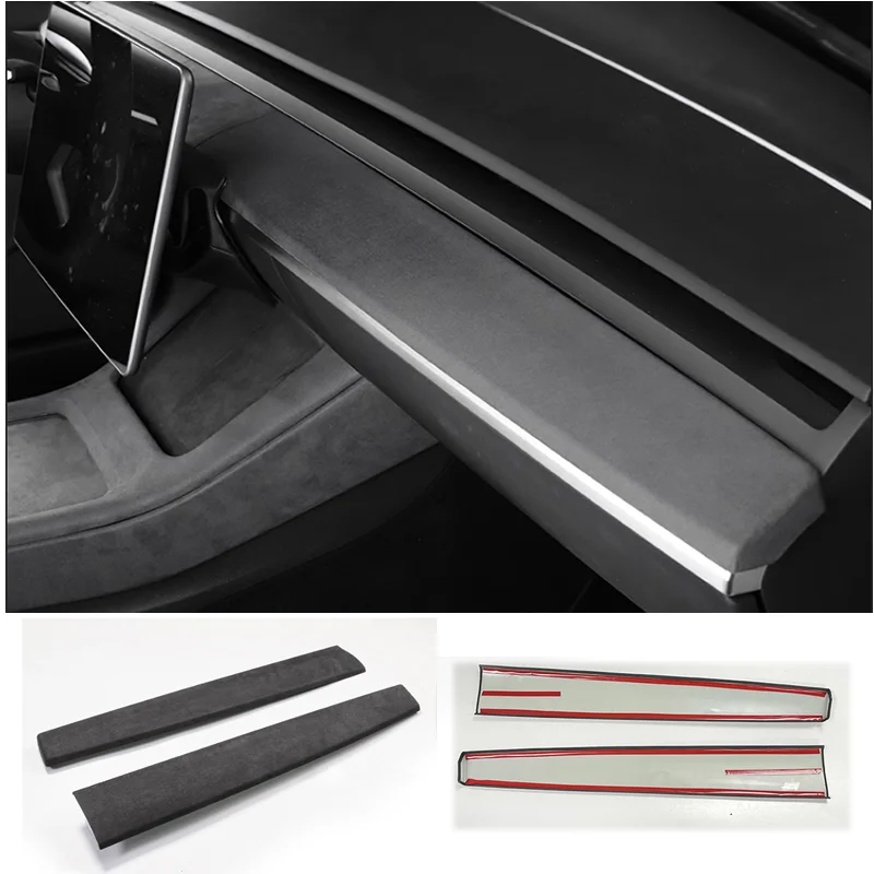 

For Tesla Model Y 2020-2024 interior Dashboard Decor Adhesive Panel Cover & Door Wood Modify Sticker Trims-Velet Suede frabics