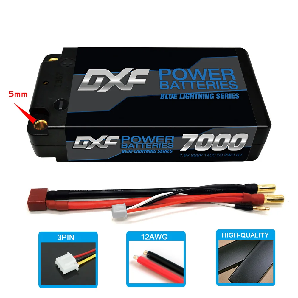 DXF 2S Shorty Lipo Battery 7.6V 7000mAh 140C 5mm T Plug Hardcase For 1/10 Buggy Truggy Offroad Boat Car Truck RACING Helicopter